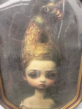 Antique convex bubble glass Queen Bee reproduction Mark Ryden 12”x 18”